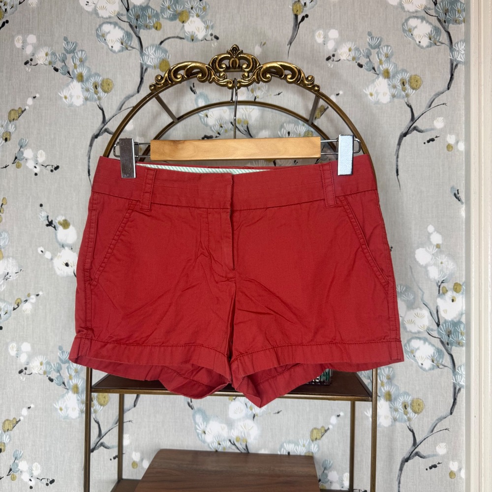 J.Crew Broken-In Chino Shorts Womens 00 Red 100% Cotton Mid Rise Preppy Casual